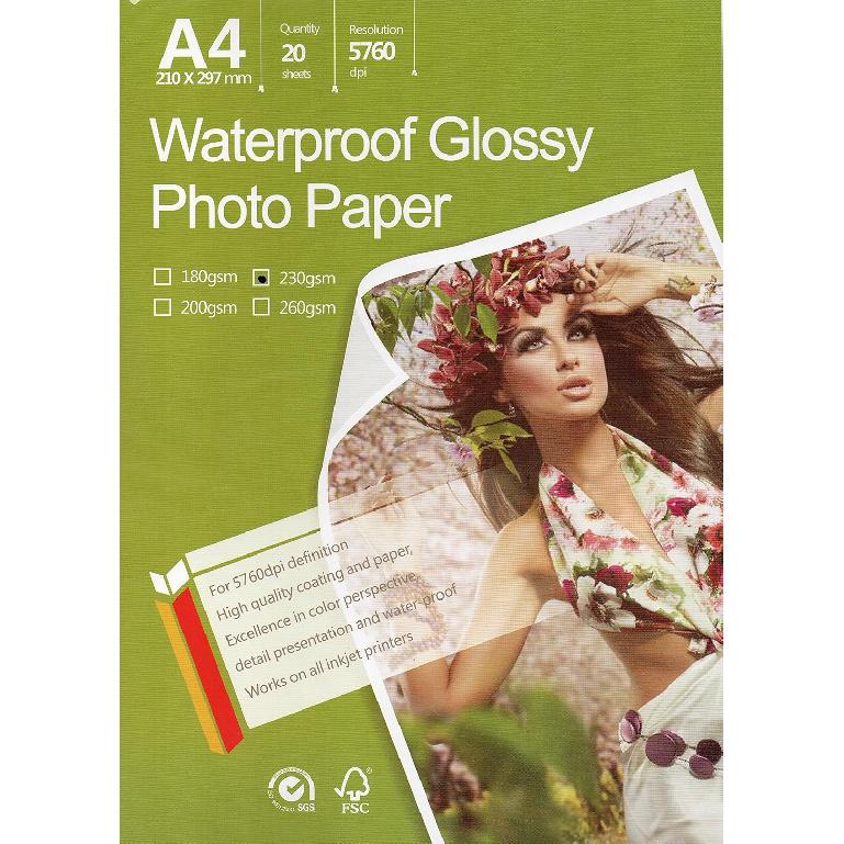 Great Premium Quality Photo Glossy White Paper 8.3"x11.7" A4 Size 20 sheets weight 230gsm. Dries Quickly Excellent Price Much better finish colors