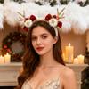 Christmas Headband for Women Fleece Reindeer Antlers Headband with Bow Pompoms for Xmas Party Supplies Halloween Cosplay Accessory