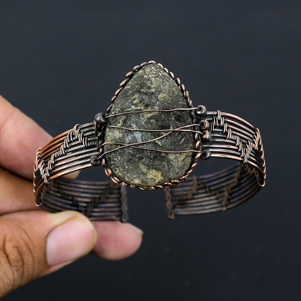 Необработанный пренит, браслет-манжета ручной работы с медной проволокой, регулируемый Z6q51