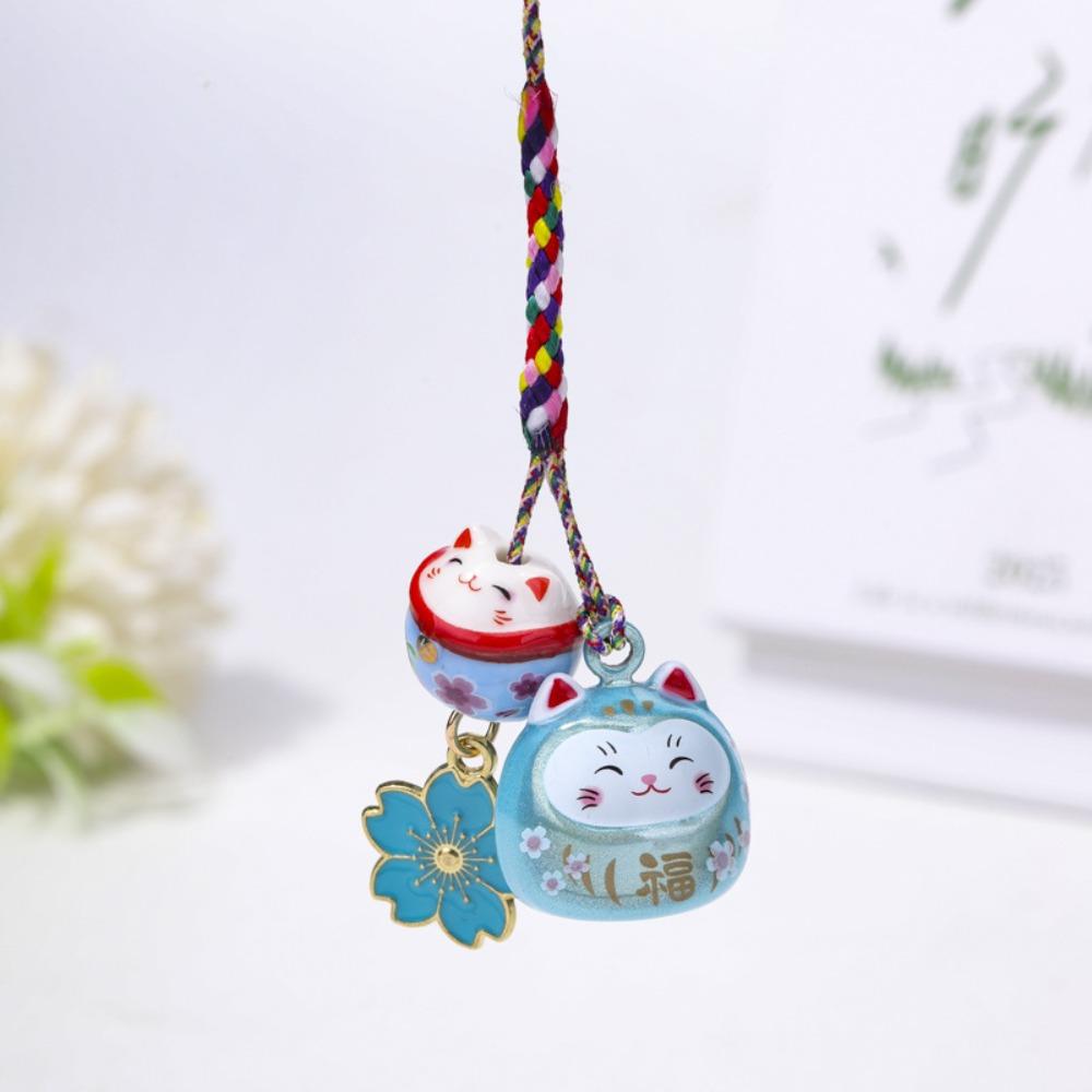 Fantastic Maneki Neko Key Chain Cherry Blossom Phone Strap Personality Lucky Cat Pendant  Children