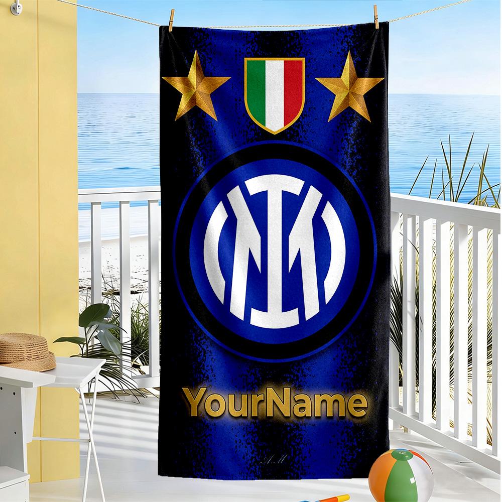 Inter Milan Customizable Name Beach Towel Super Soft Microfiber Quickdry Fabric Suitable for Swimming Gym Camping Yoga Vacation