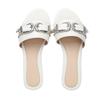 Fashion Metal Belt Buckle Decoration Women's Slippers Summer Lightweight Non-slip Slide Sandals Comfortable Peep Toe Beach Flat Sandals