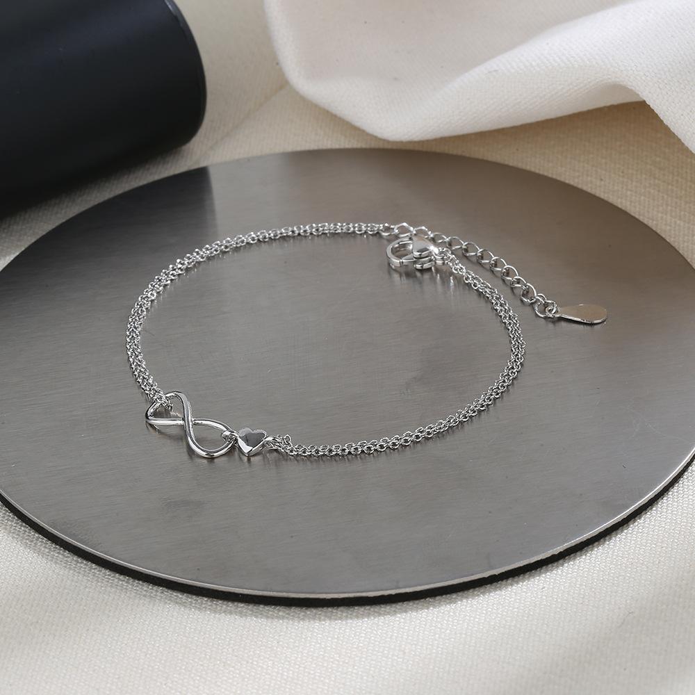VENTFILLE Silver Color Infinite Sign Heart Double Layers Bracelet for Women Wedding Gift Simplicity Charm Jewelry Dropshipping