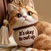 Emotional Support Bag Charm Positive Plush Animal Pendant Cat Dog Keychain Charm with Embroidered Message for Backpack Purse