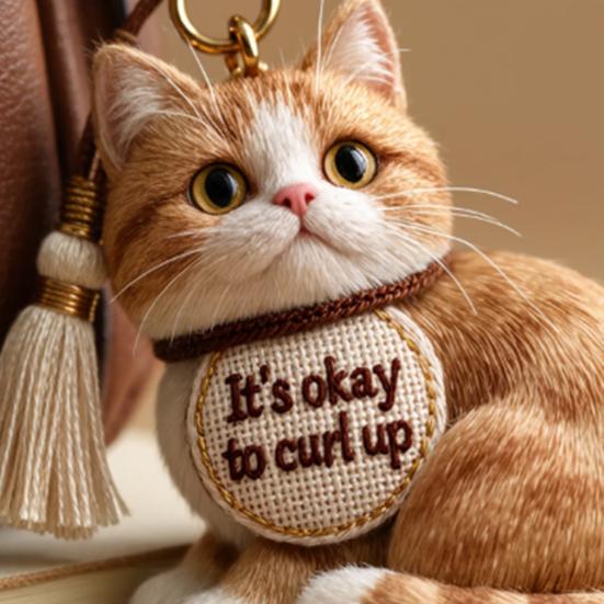 Emotional Support Bag Charm Positive Plush Animal Pendant Cat Dog Keychain Charm with Embroidered Message for Backpack Purse