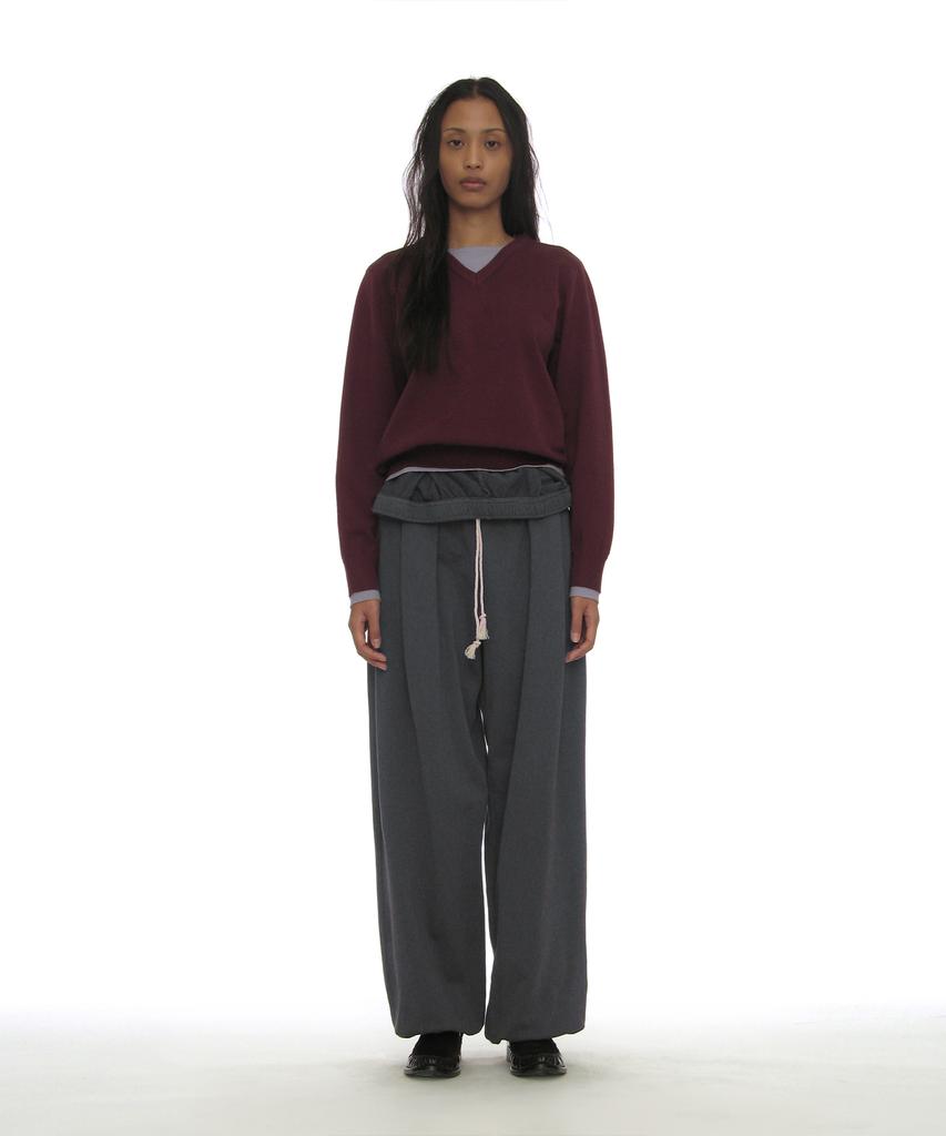 PARTIMENTO WOMEN Colorblock Double Layered Knit Sweater_Plum