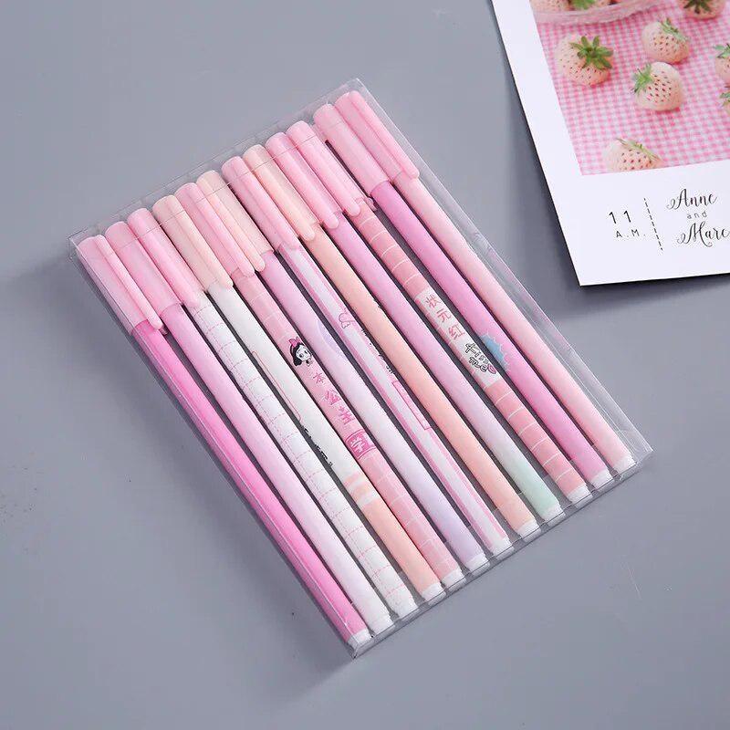 12Pcs/Set Kawaii Pen Natural Cute Gel Pen 0.5mm BlackInk Pen for Kids Gifts School Office Stationery Supplies