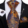 Paisley Tie for Men Necktie Silk Hanky Cufflink Set with Tie Ring Chain Brooch for Wedding Party