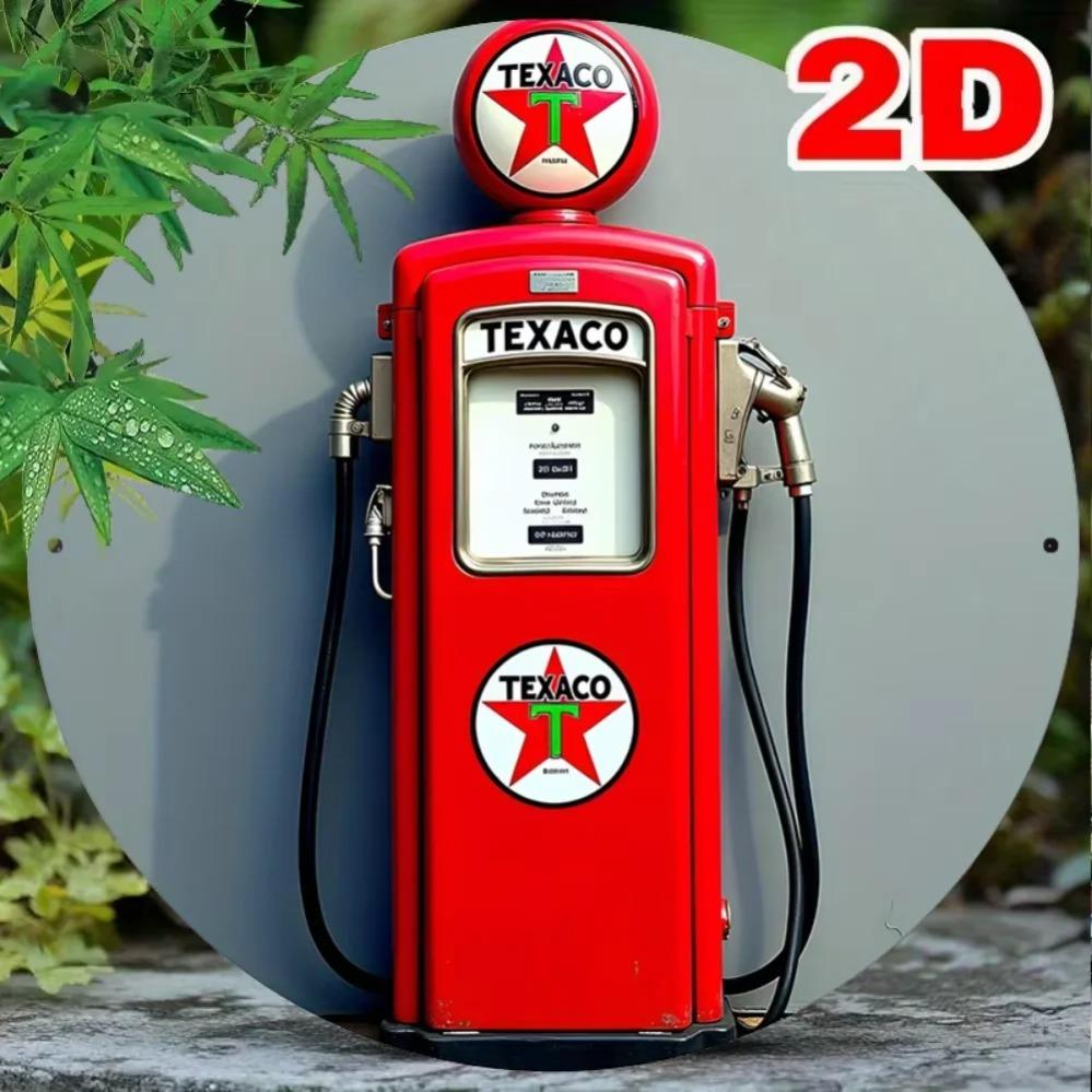 Винтажный Красный Бензоколонку Texaco HD Печать Металлическая Жестяная Вывеска с Ретро Круглым Дизайном и Классическим Американским Бензоколонкой Эстетикой