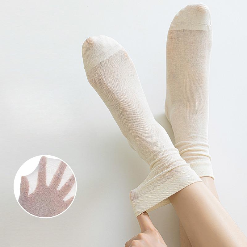 Летние тонкие носки из тутового шелка, однотонные сетчатые, дышащие, бесшовные, без запаха, антибактериальные, женские носки до середины голени