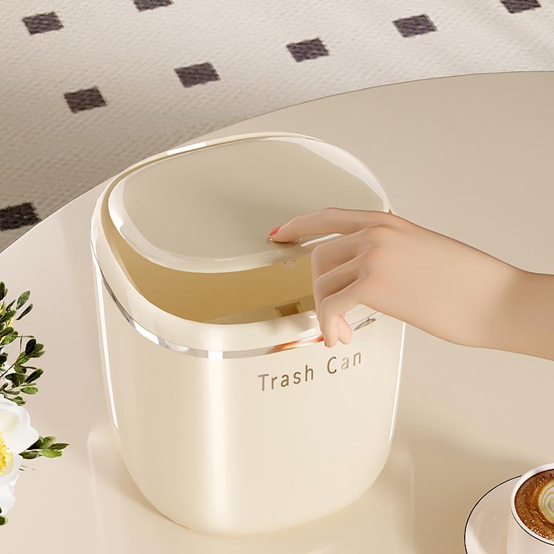 Mini Cute Desktop Wastebasket with Lid - Light Luxury Press-Type for Bedside or Living Room