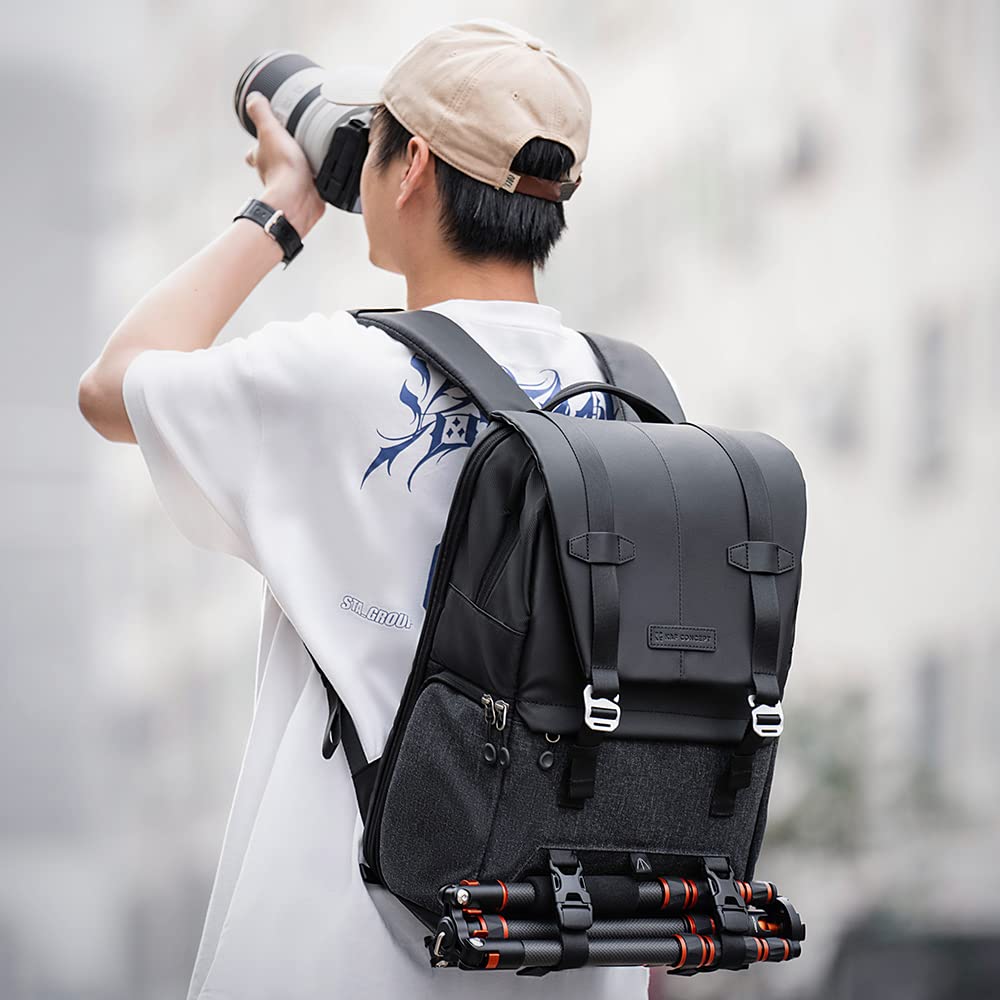CONCEPT Camera Bag Stylish Camera Backpack with 2 20L Large Rain Cover Fits DSLR and Ideal for Business and K&F - Compartments, Capacity, Included,
