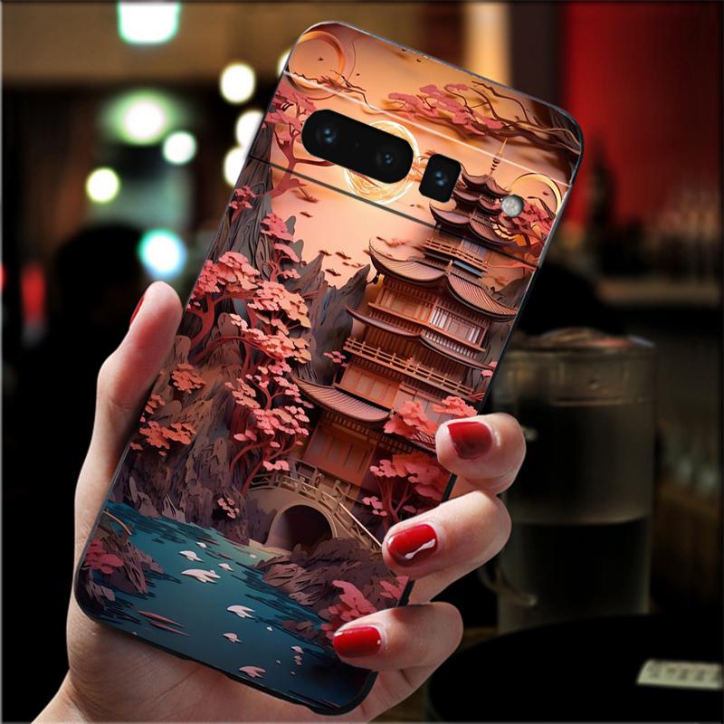 Phone Case For Google Pixel 10 Pro 9 Pro XL 9A 8 7 6 Pro Pixel 8A 7A 6A Pixel 8 7 6 5 Japan Sceneary Cherry Flower Mountain