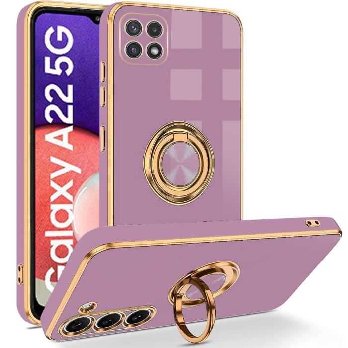 Coque - BOOLING - pour Samsung Galaxy A22 5G - Silicone - Support à Anneau 360° - Antichoc - Violet