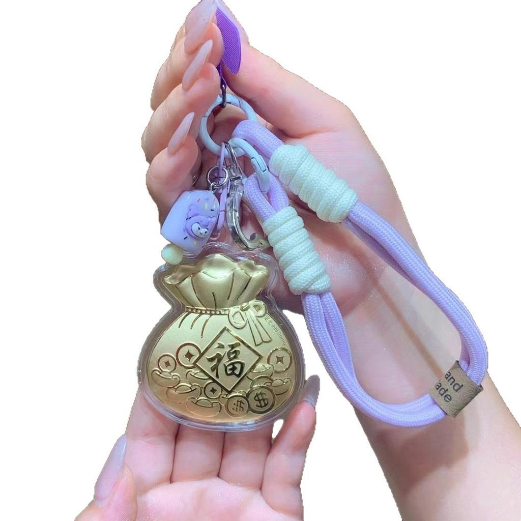 Брелок и подвеска для сумки в виде монеты с иероглифом Фу из чистого золота 999 пробы - Счастливый подарок для девушки или лучшей подруги