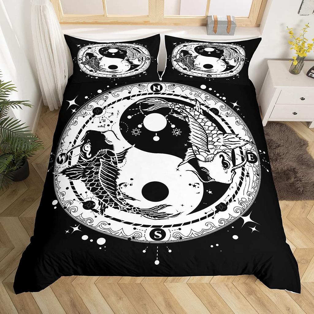 Yin Yang King Queen Duvet Cover Mandala Bohemian Bedding Set Retro Lotus Tai Chi Bagua Comforter Cover Chinoiserie Quilt Cover