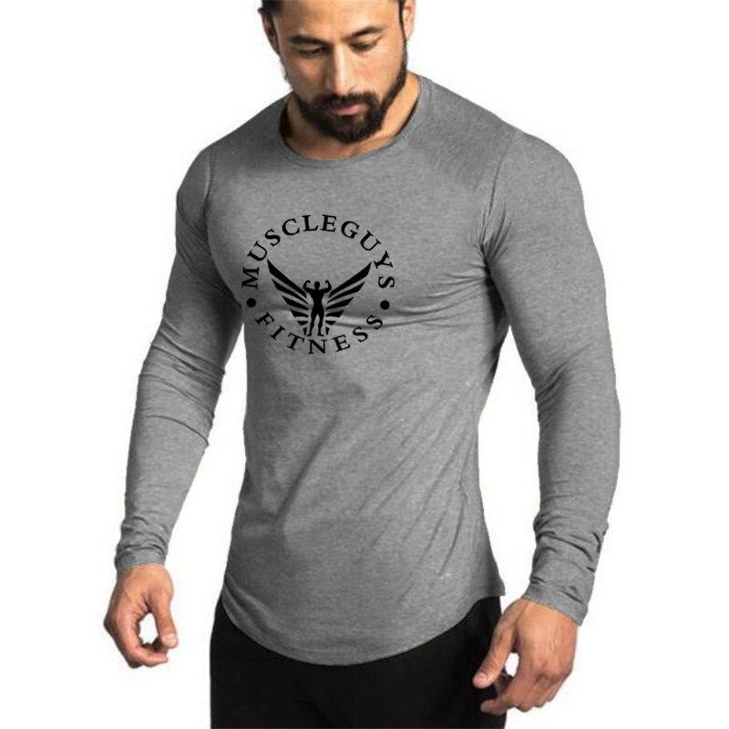 Muscleguys, весенне-осенняя футболка для бега для фитнеса, мужские свободные тренировочные топы с длинными рукавами, тонкий пуловер с круглым вырезом