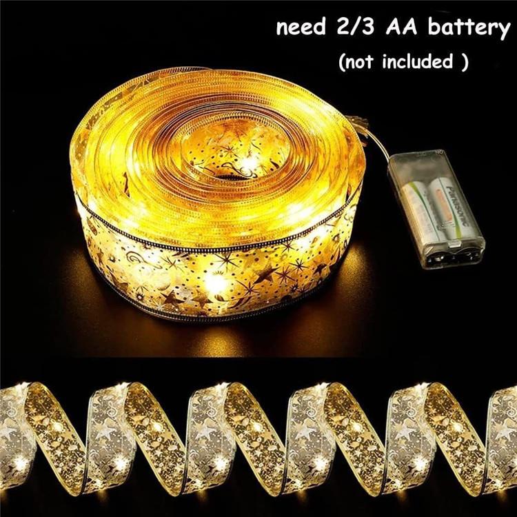 LED Ribbon Fairy Lights Christmas Tree Ornaments Lamp String Lights Lace Bow For Navidad Home New Year Christmas Decoration