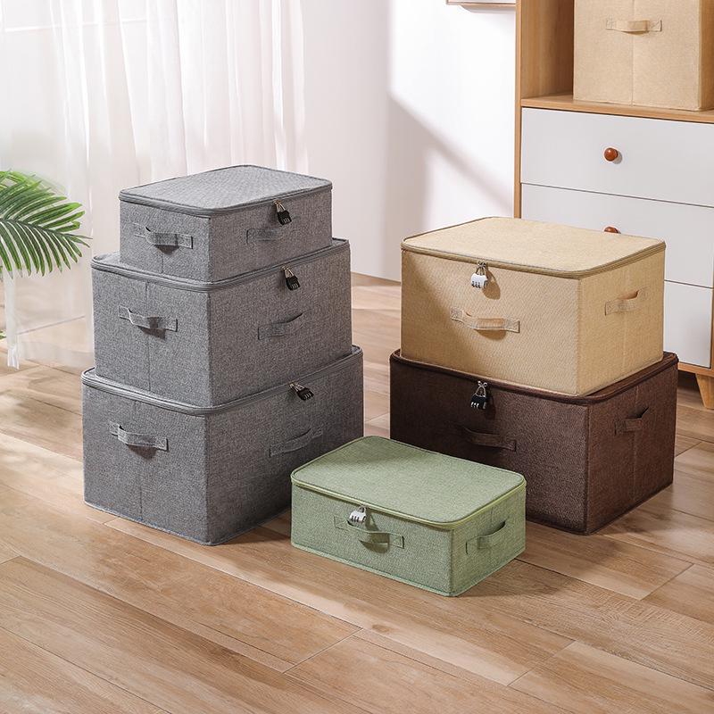 Тканевый ящик для хранения вещей в японском стиле с замком-паролем и молнией