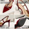 L-101 2025 Босоножки со стразами Баотоу Женские Сексуальные Ремешок на одно слово Шпилька Сказочный стиль Высокий каблук Красные Свадебные туфли