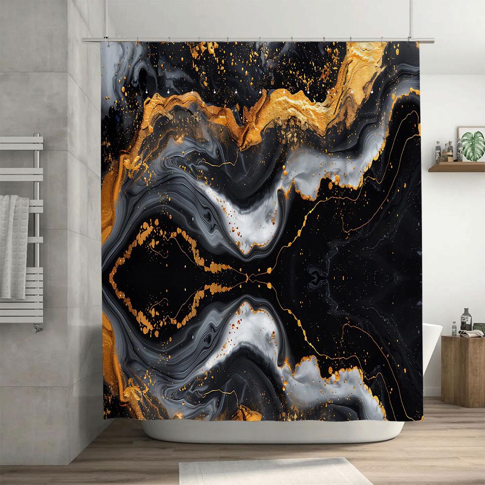 Роскошный набор штор для душа с мраморным принтом, черно-золотой геометрический узор, декор для ванной комнаты с карманом для штанги, для домашней ванной комнаты (69 x 7