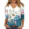 Women’s Fashion Everyday Everything Casual V-neck Seven-point Sleeve Printed T-shirt Top Tops for Women Womens Tops and Blouses