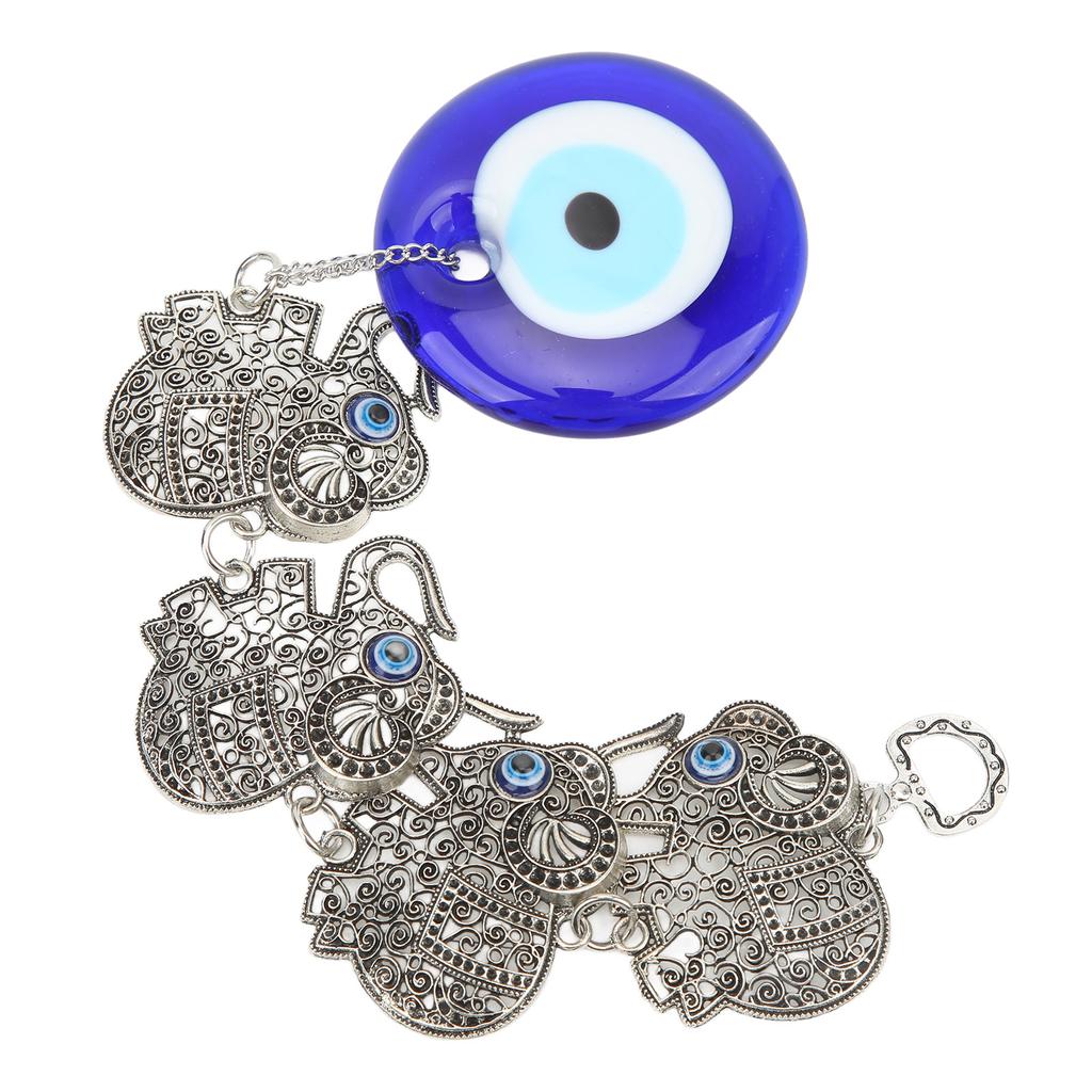 Blue Eye Ornament 4 Hollow Alloy Elephants Good Luck Evil Eye Hanging Decor Suspension Alloys Glass