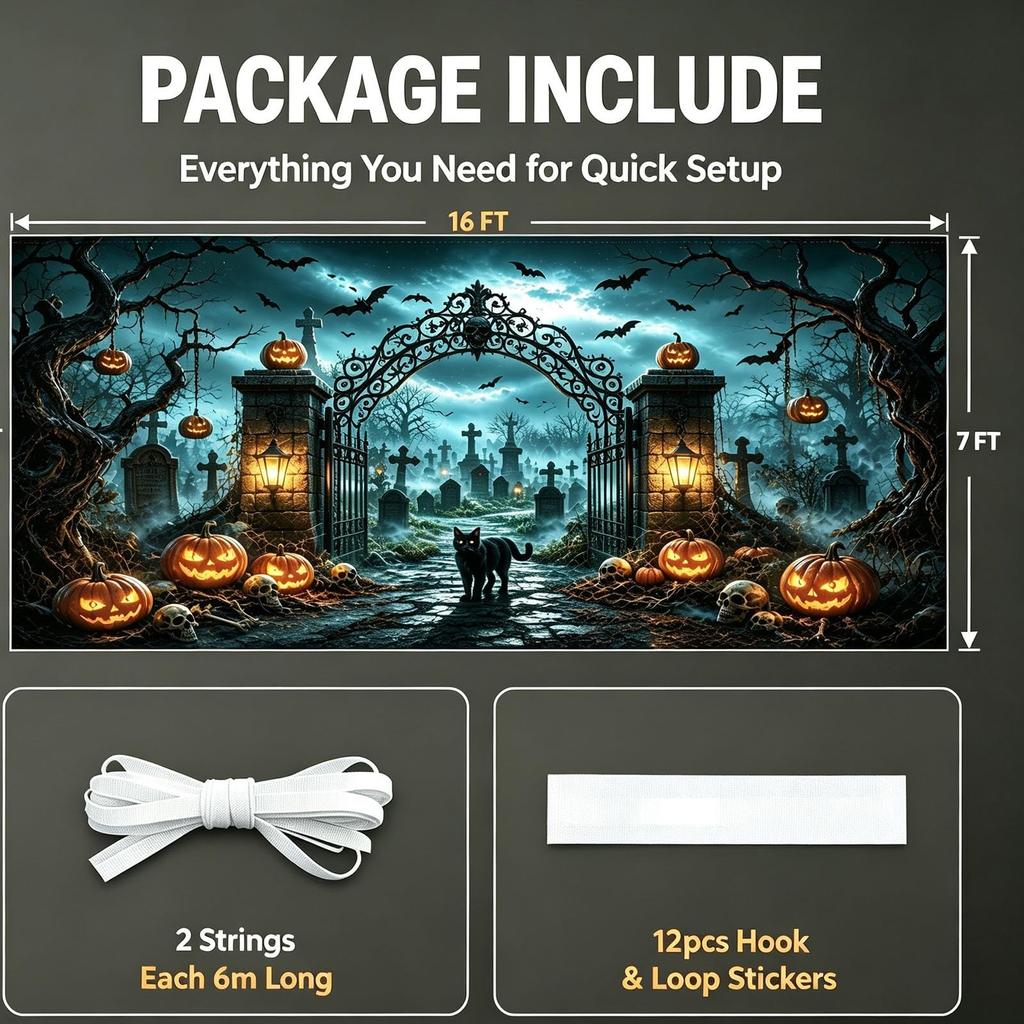 7x16 FT Halloween Garage Door Cover Decorations Outdoor Hanging Banner