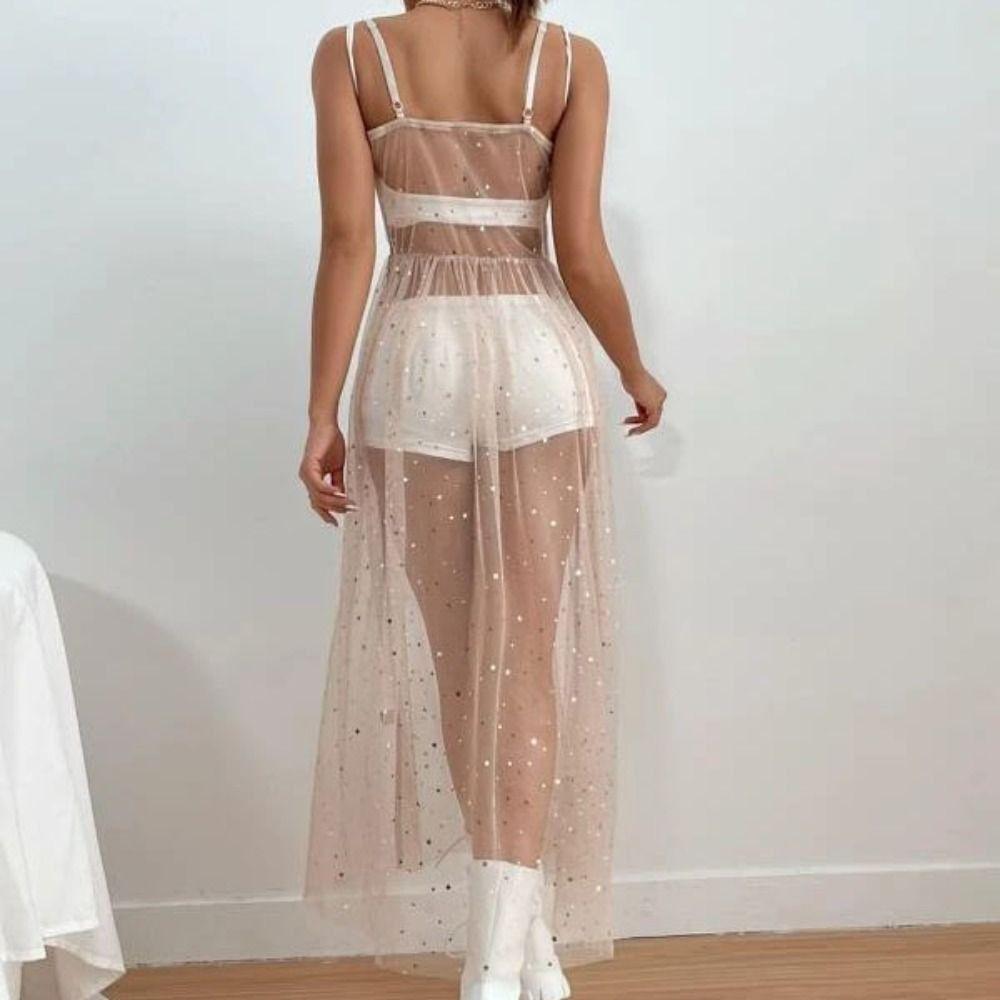 Pleated Women Cover Up Dress Mesh Transparent Dot Sling Dress Summer Tulle Dress Swimwear