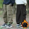 Брюки для мальчиков Осень Зима Ветрозащитные Брюки карго для детей Плюс бархат Детские брюки Подростковые джоггеры Одежда 4-14 лет