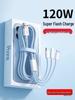 Multi-Head 3-in-1 Fast Charging Cable: 120W for Home, 66W for Car, Compatible with Apple Devices.