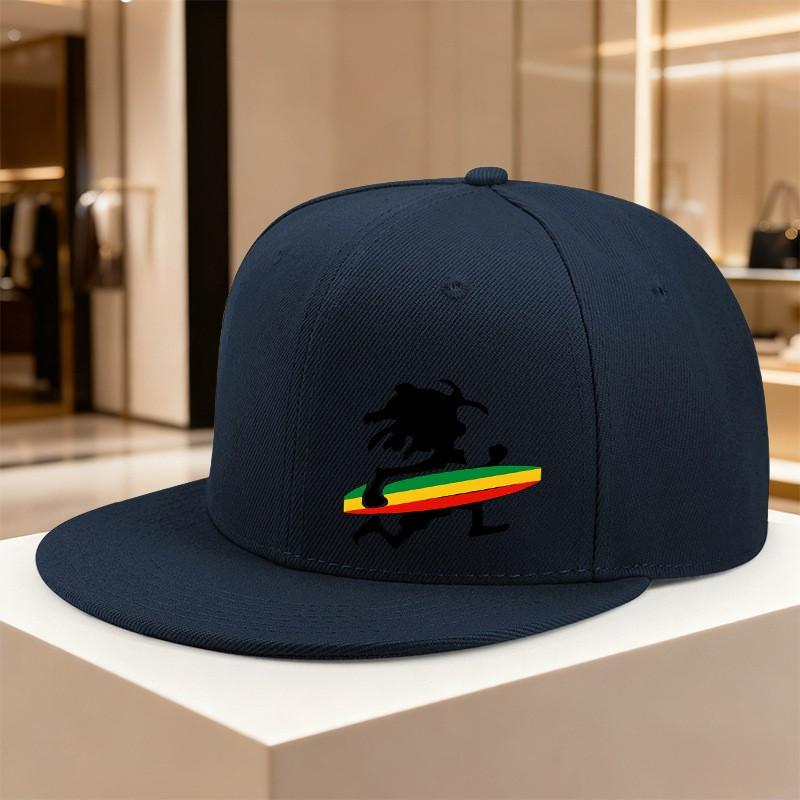 Rastafarian Surfer Silhouette Flat Brim Snapback Cap Adjustable Baseball Hat Street Style Summer Essential