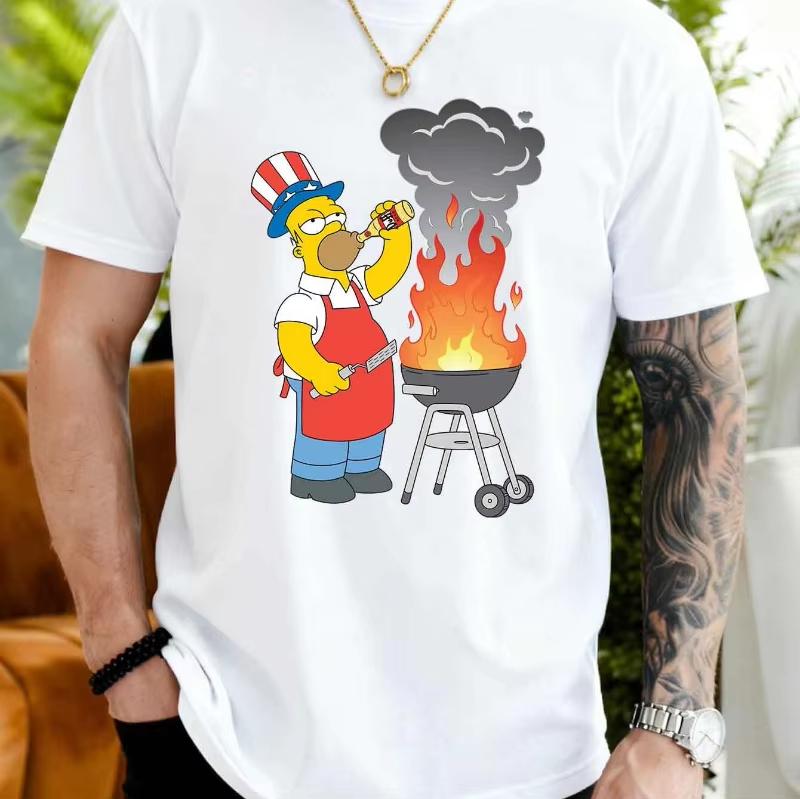 2026 New Summer Cartoon Family Dad Barbecue Graphic Print Cotton Short Sleeve Tshirt Unisex Unisex Unisex Casual Streetwear Tops