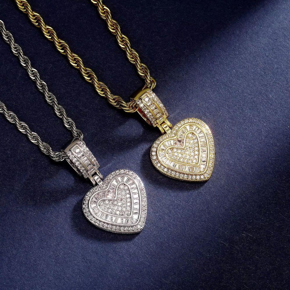 Stone Paved Heart Shaped Necklaces Bling Bing Hip Hop Necklaces Iced Out Pendant Couple Gifts