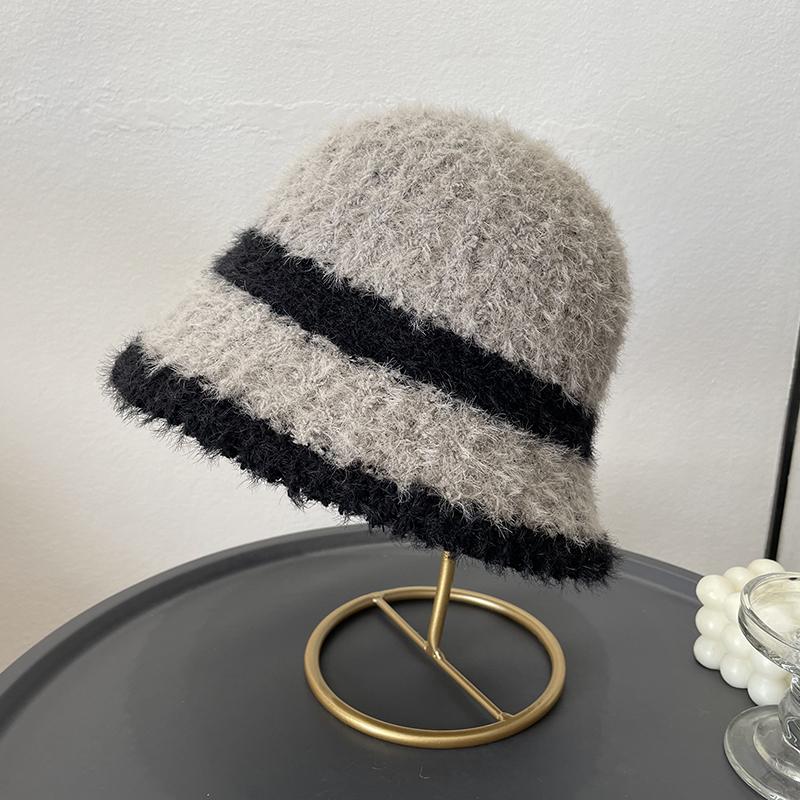 Полосатая осенне-зимняя шапка однотонная маленькая шапка в стиле ретро, универсальная, модная, плюшевая вязаная шапка, шляпа-ведро