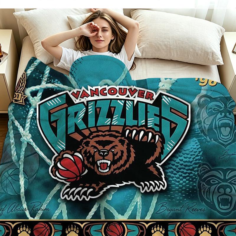 Vintage Vancouver Grizzlies Print Flannel Blanket High Quality Warm Comfortable Cover for All Seasons Perfect for Gifts Home Decor