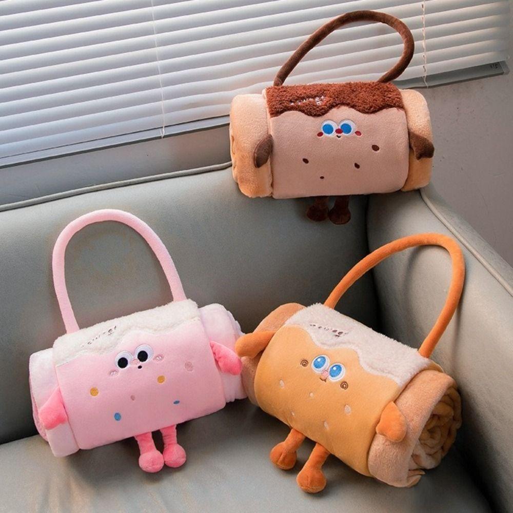 Cozy 2 in 1 Foldable Roll Blanket Warm Cartoon Nap blanket Plush Handheld Cushions Blanket Office