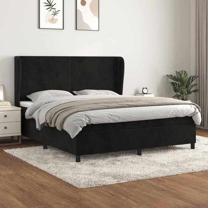 Maison Exclusive - Sommier à lattes de lit avec matelas Noir 180x200 cm Velours