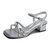 Straps Fashion Women Heels Sandals Buckle Silver Solid Color Summer Shoes For Woman Summer Sexy Party Shoes