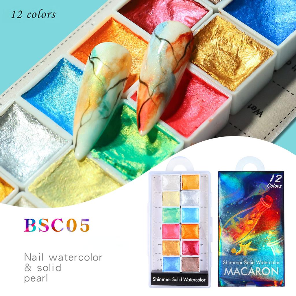12 Colors Watercolor Paints Glitter Soilid Powder Shimmer Chrome Pigment Holographic Dusts For Nails Art Paintings