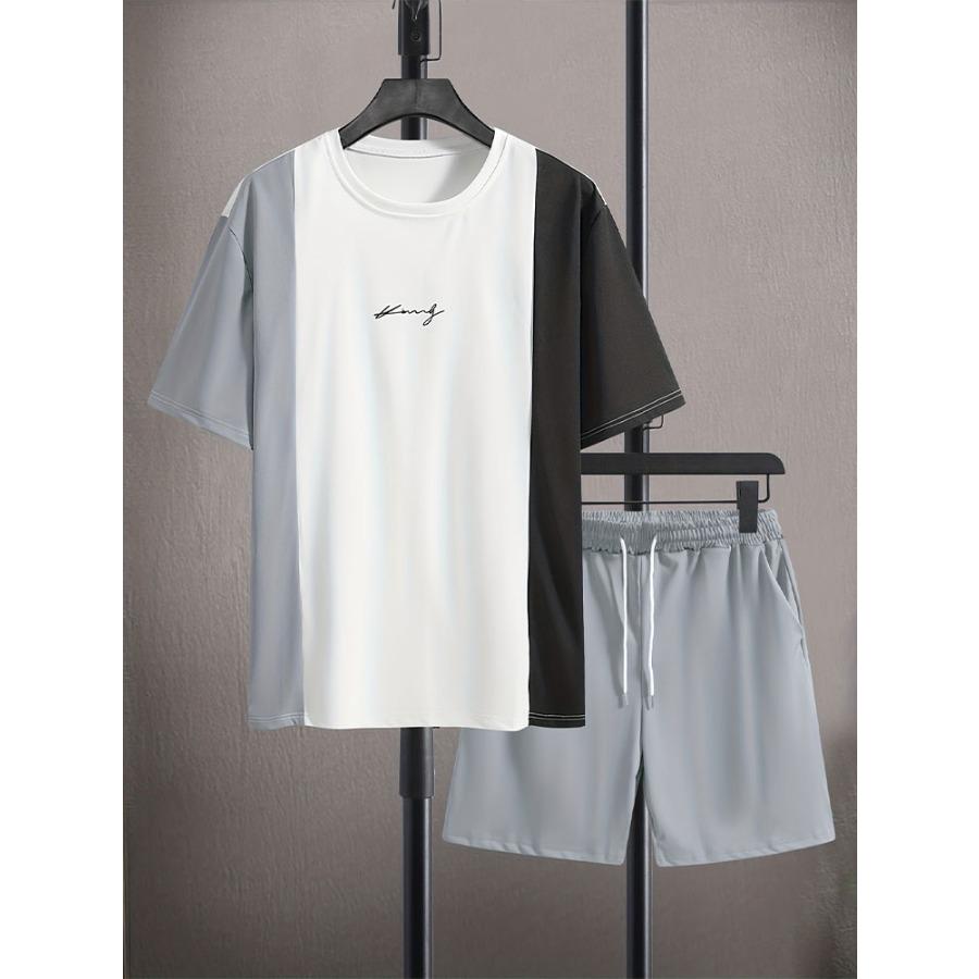 Летний повседневный мужской топ с короткими рукавами, модные пляжные шорты с цветным принтом, комплект из мужской футболки и шорт