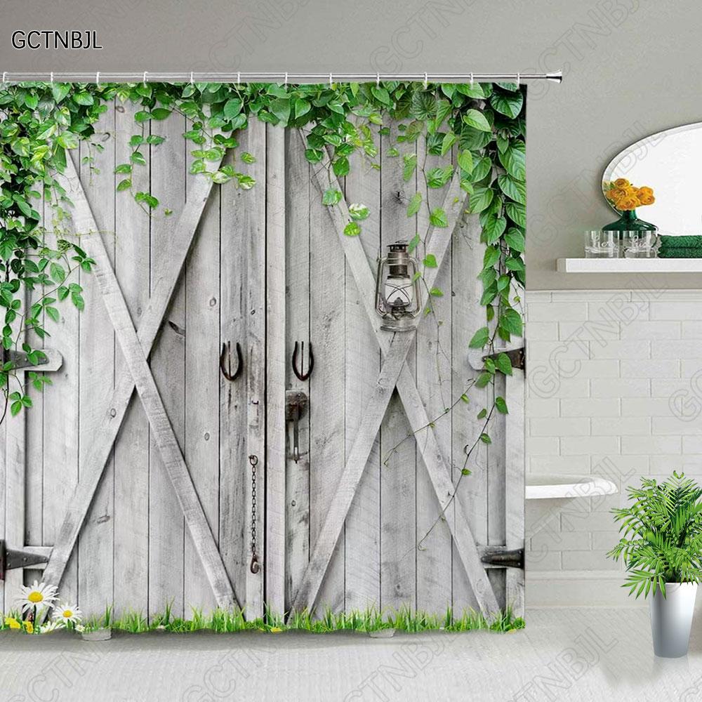 Ретро Деревянные Двери Набор Занавески для Душа Рустик Старый Винтажный Амбарная дверь Тканевые Занавески для Ванной Комнаты Фермерский Дом Декор для Ванной Экраны для Ванной Крючок