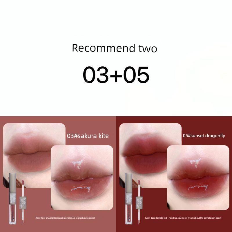 High-Quality Double-Ended Lip Gloss with Mirror-Like Shine and Matte Finish, Non-Stick, Non-Fading, Natural Look, Brightens Complexion, Niche Brand