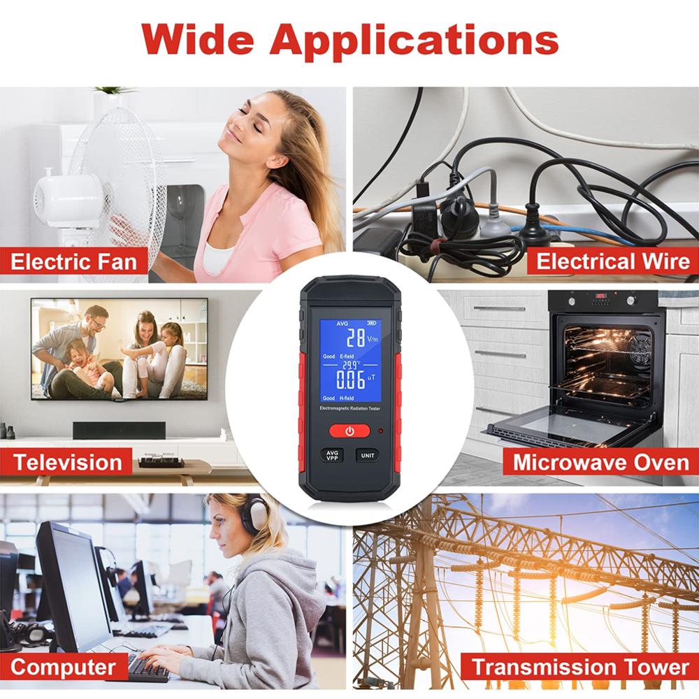 Handheld Portable Electromagnetic Radiation Detector, Electric & Magnetic Field Temperature Measurement, For Home EMF Inspection