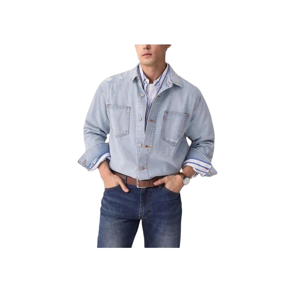 Levis Свободная Удобная Потертая Фланелевый Воротник Длинный Рукав Джинсовая Куртка Мужские куртки Синий 0017E-0001