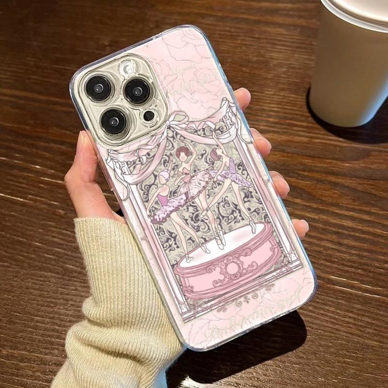 Модный Розовый Чехол-Бампер из ТПУ с Изображением Балерины для iPhone 11 12 13 14 15 16 17 Pro Max, Включая Держатель для Телефона