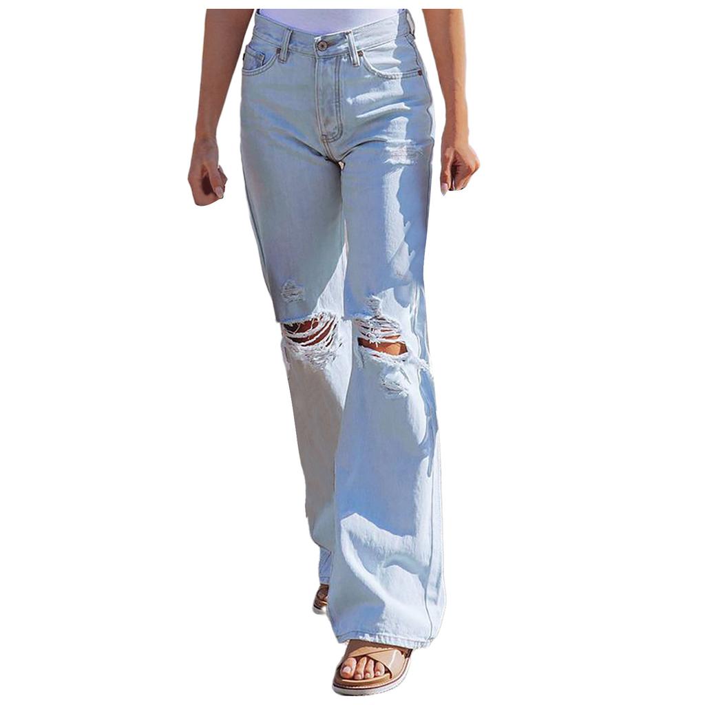 Женские повседневные потертые джинсовые брюки с потертостями, обычные широкие брюки, джинсы