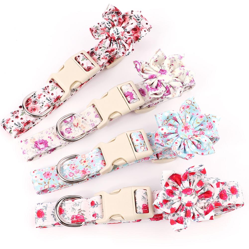 Модный нейлоновый ошейник для собак с цветочным принтом, регулируемый весенний ошейник для собак с цветком для маленьких и средних собак, мопса, чихуахуа