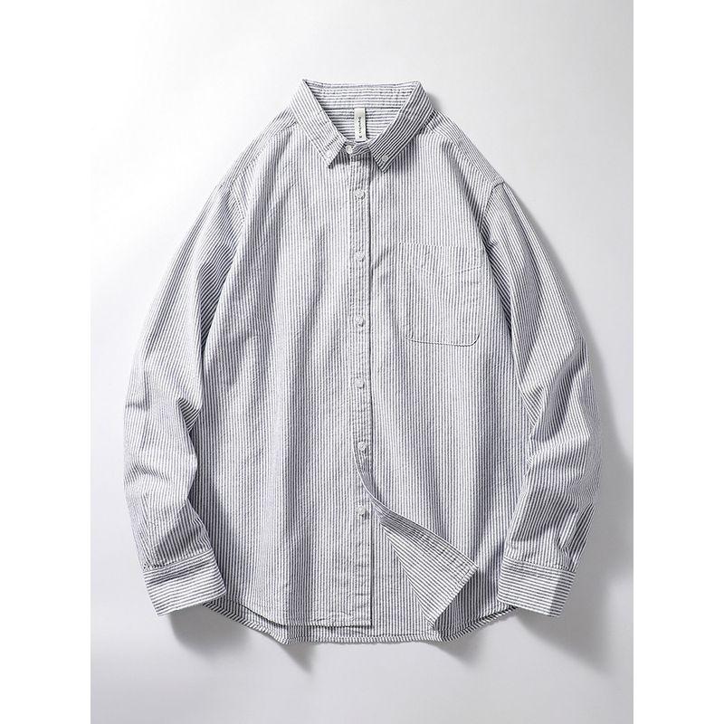 Japanese-Style Retro Long Sleeve Casual Oxford Striped Shirt