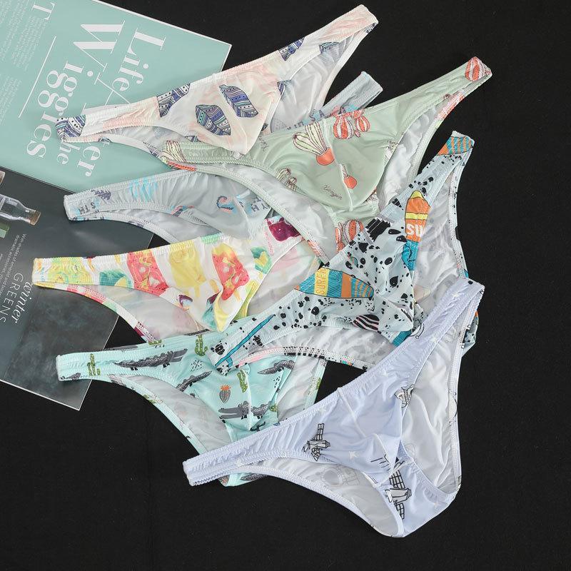 Мужское треугольное нижнее белье, U-образный выпуклый крой, низкая посадка, спортивные, летние, шорты с принтом